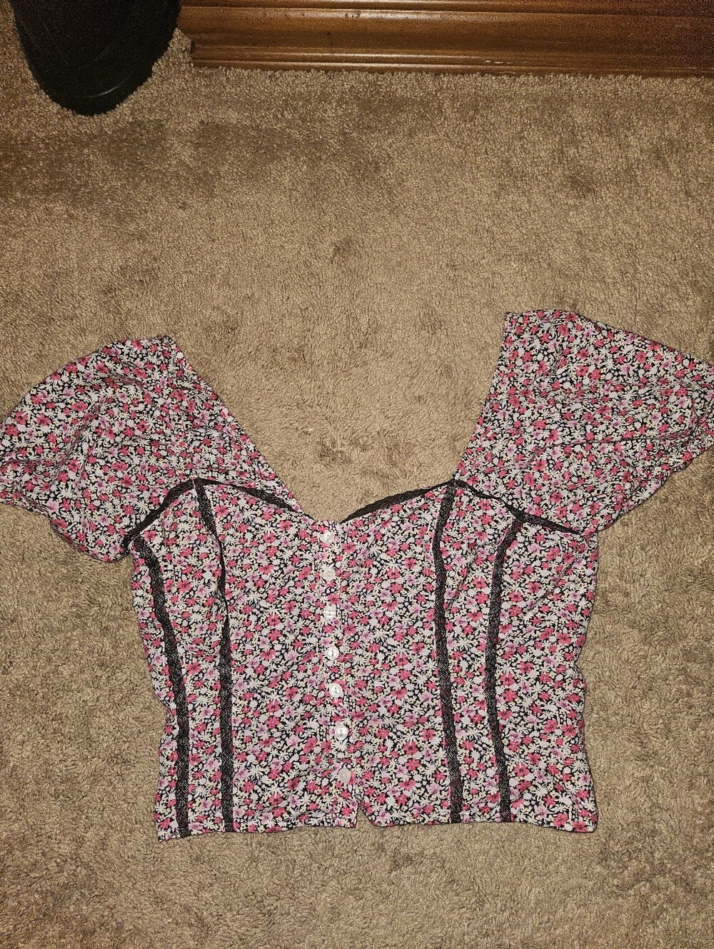 PINK Victoria's Secret Pink Floral Off-Shoulder Corset Crop Top